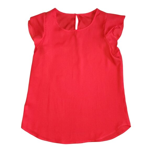 Unknown Tops - Ann Taylor Top Womens Size XS Solid Red Flutter Sleeve Lightweight Bold Flirty